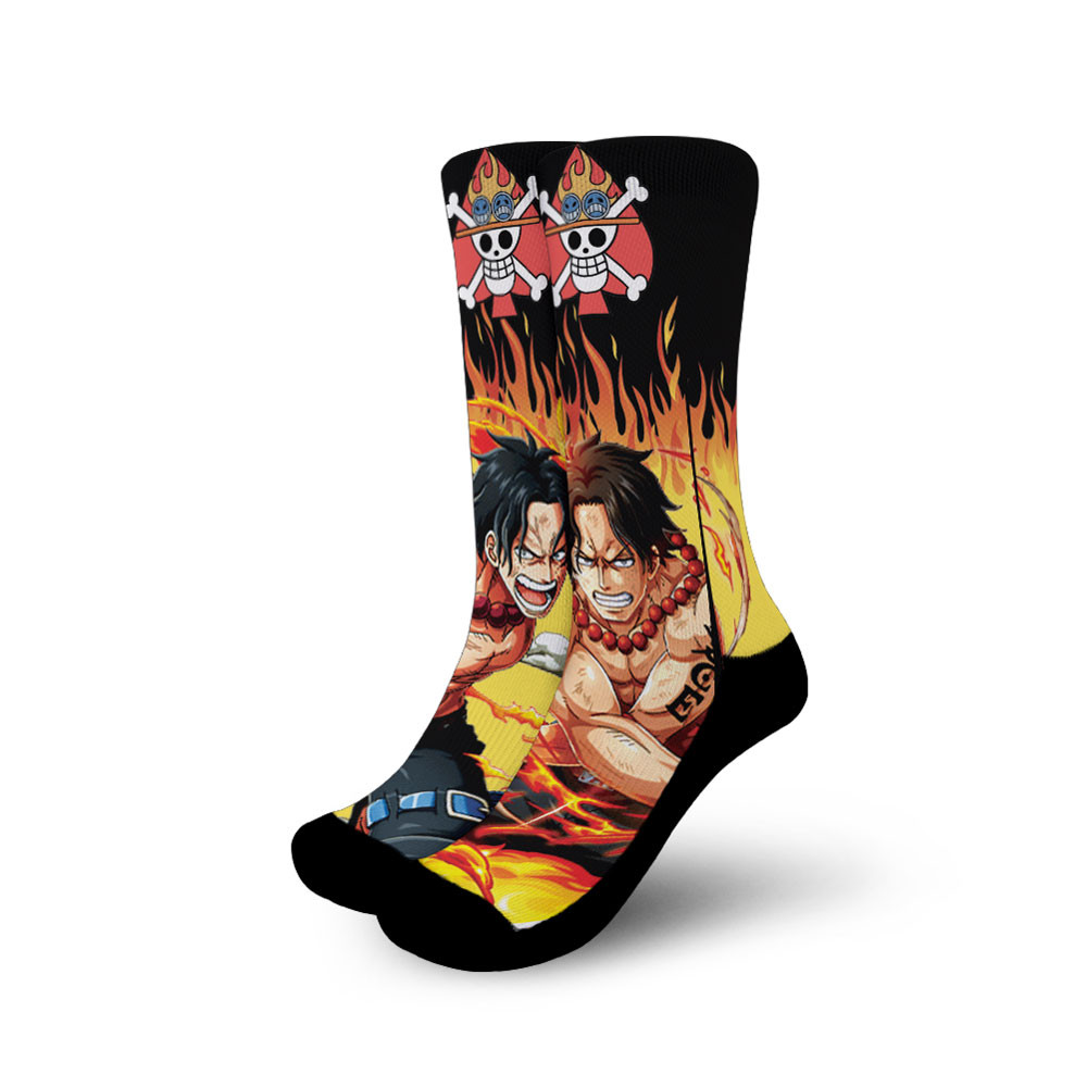 Ace Socks One Piece Custom Anime Socks Flames Style