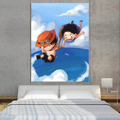 One Piece Chibi Luffy And Ace Jumps In The Ocean 1pc Canvas 1 - One Piece AU Store